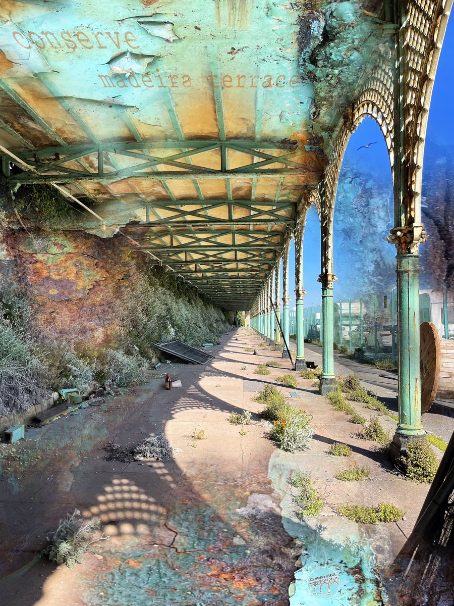 dbeattie22's tweet photo. Madeira Terrace, a Grade II listed Victorian stretch of seafront arches #Brighton, one of the longest cast-iron structures in the world. Today, in need of conservation, it’s in a state of almost disrepair and at risk of collapse @BrightonHoveCC @GrimArtGroup #SaveMadeiraTerraces https://t.co/9Jv8Ca6lDD
