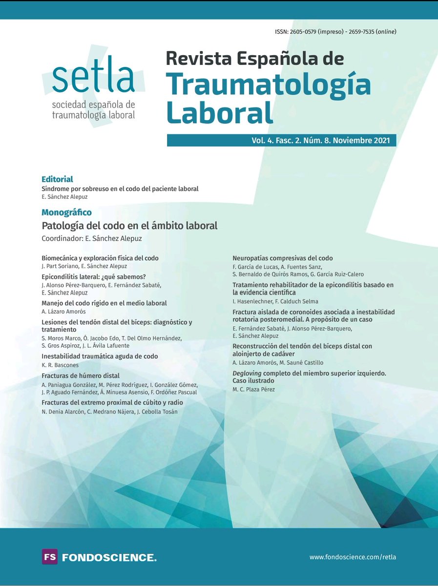 📣¿Conoces nuestra revista?
🕗 ¡¡Ya tenemos el número 8!!
 💪Patología del codo en el ámbito laboral
📝Coordinado por el Dr Sánchez Alepuz
🔗setla.es/revista-setla/…