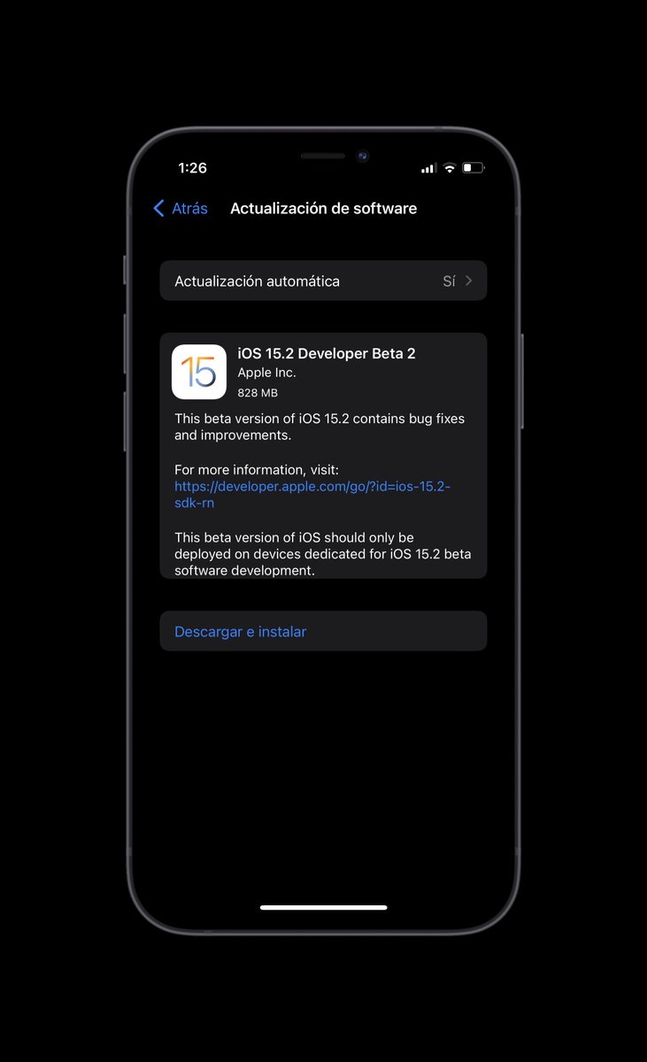ZonaAppleWorld's tweet photo. 🚨Lanzamiento de la Beta 2 de iOS 15.2
#iPhone #iOS152DevBeta2 https://t.co/d17mwd3gjU