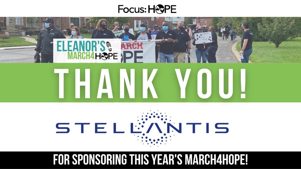 Focus_HOPE's tweet photo. Thanks @Stellantis! Sending a thank you to Stellantis for sponsoring this year's Eleanor's March 4 HOPE. #IMarchFor #Detroit #March4HOPE #FocusHOPE https://t.co/W0alarNwKR