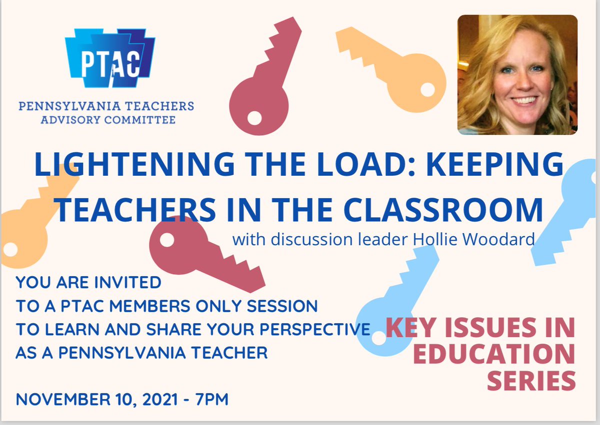 Tonight is the 2nd @PTACVoice KEY Series hosted by @holliewood24 Last week was a fantastic discussion & this deep dive with @PTACVoice members is certain to inspire as we dig into how to Keep Teachers in the Classroom by working smarter! Check your email for registration info
