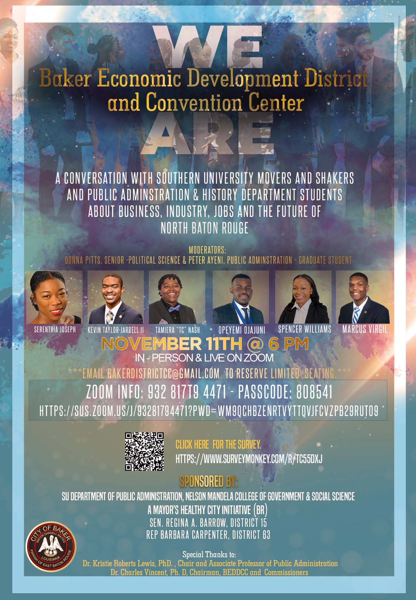 Join the conversation with influential students of THE #southernuniversity 🐆  Thurs. Nov. 11 @ 6pm to discuss business, jobs, and the future of north Baton Rouge sponsored by the SU Dept. of Public Administration and Nelson Mandela College of Government &amp; Social Science.