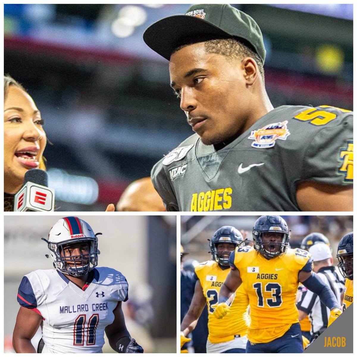 ToCreek's tweet photo. Don’t Quit! @Jacobrob3rts_ was cut his freshman year @mcmavsathletics played sparingly as a sophomore. Senior year @ShrineBowlNCSC @FCS_STATS Freshman All-American @NCATFootball @CelebrationBowl MVP BOXTOROW National Player of the week. Enjoy the process! https://t.co/BM45gsiuVB