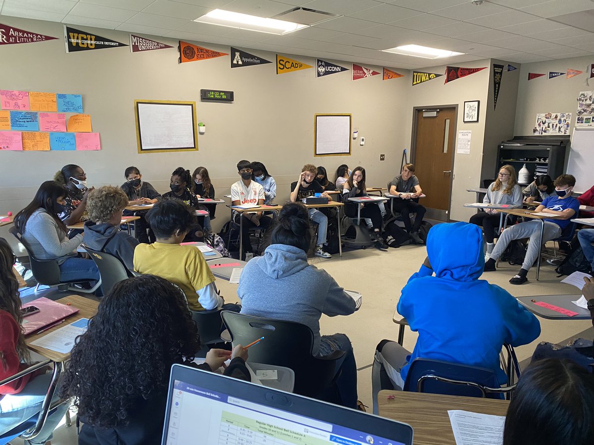SeviBall's tweet photo. Socratic Seminars on technology addiction/overuse. My @HCPS_SumnerHS @HCPS_AVID scholars brought great questions, insight and ideas. I was so impressed by their student led discussion! #WICOR https://t.co/IQquyJFGMQ