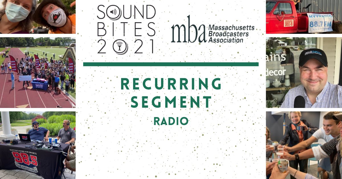 MABroadcasters's tweet photo. Our top Recurring Segments for radio highlight those signature pieces of programming that keeps listeners returning each and every week.  Kudos to our merit and first place winners!  #soundbites2021 

https://t.co/JjJn19lYWA https://t.co/CyQhHdf51J