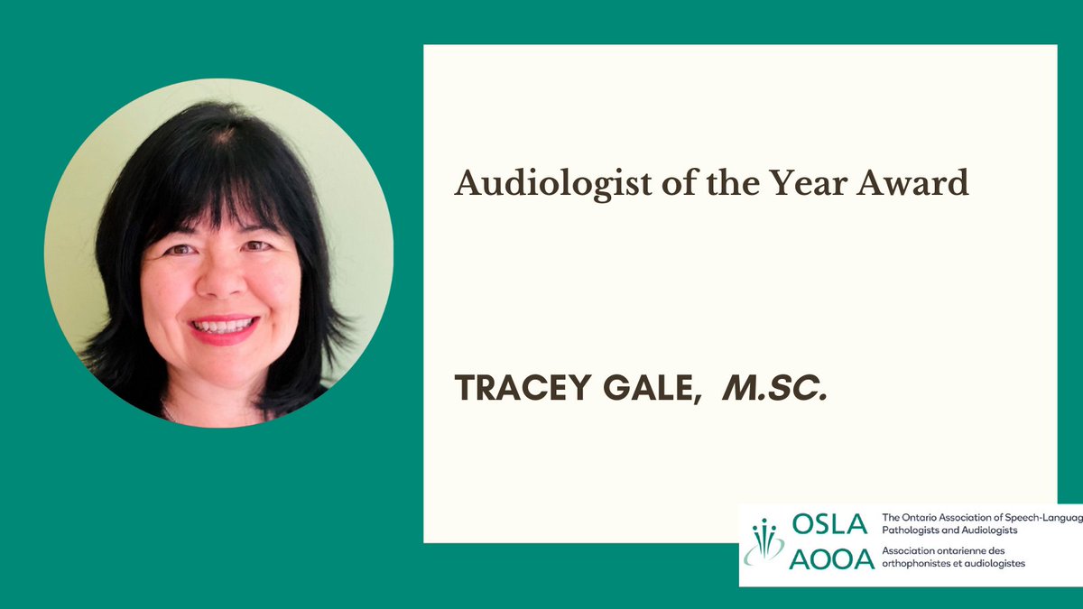 #OSLA's #Audiologist of the Year Award goes to Tracey Gale, M. Sc. Join us in congratulating Tracey for all her hard work and a well deserved award and find out more about her and our other award winners. bit.ly/3F15QJn