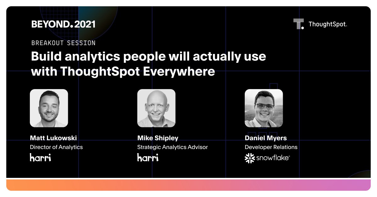 mlukowski's tweet image. We’re incredibly excited to be joining @thoughtspot for #BeyondData21, the event for companies ready for life after dashboards. Join us and see how you can build your business on #data! thoughtspot.com/beyond2021