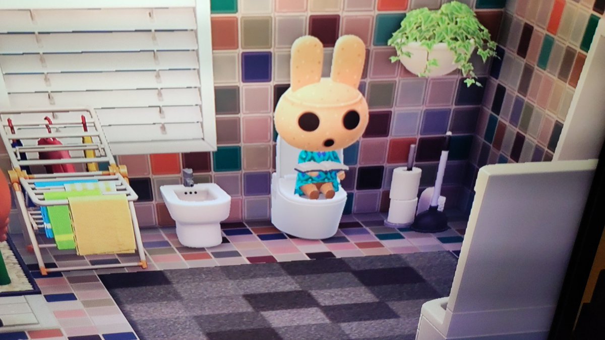 O_C_Ann's tweet photo. Best Update ever...Coco in my bathroom 😂 @AC_Isabelle @ACNewHorizons https://t.co/YE1W8H3nNx