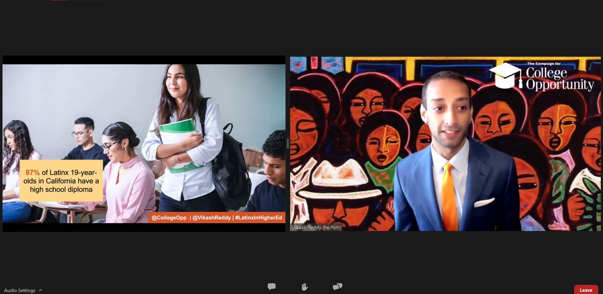 CollegeOpp's tweet image. Good news: More Latinx students are graduating from high school, enrolling in college, and succeeding than ever before. 87% of Latinx 19-year-olds have a high school diploma compared to 73% 10 years ago, says our Senior Director of Policy Research @vikashreddy #LatinxInHigherEd