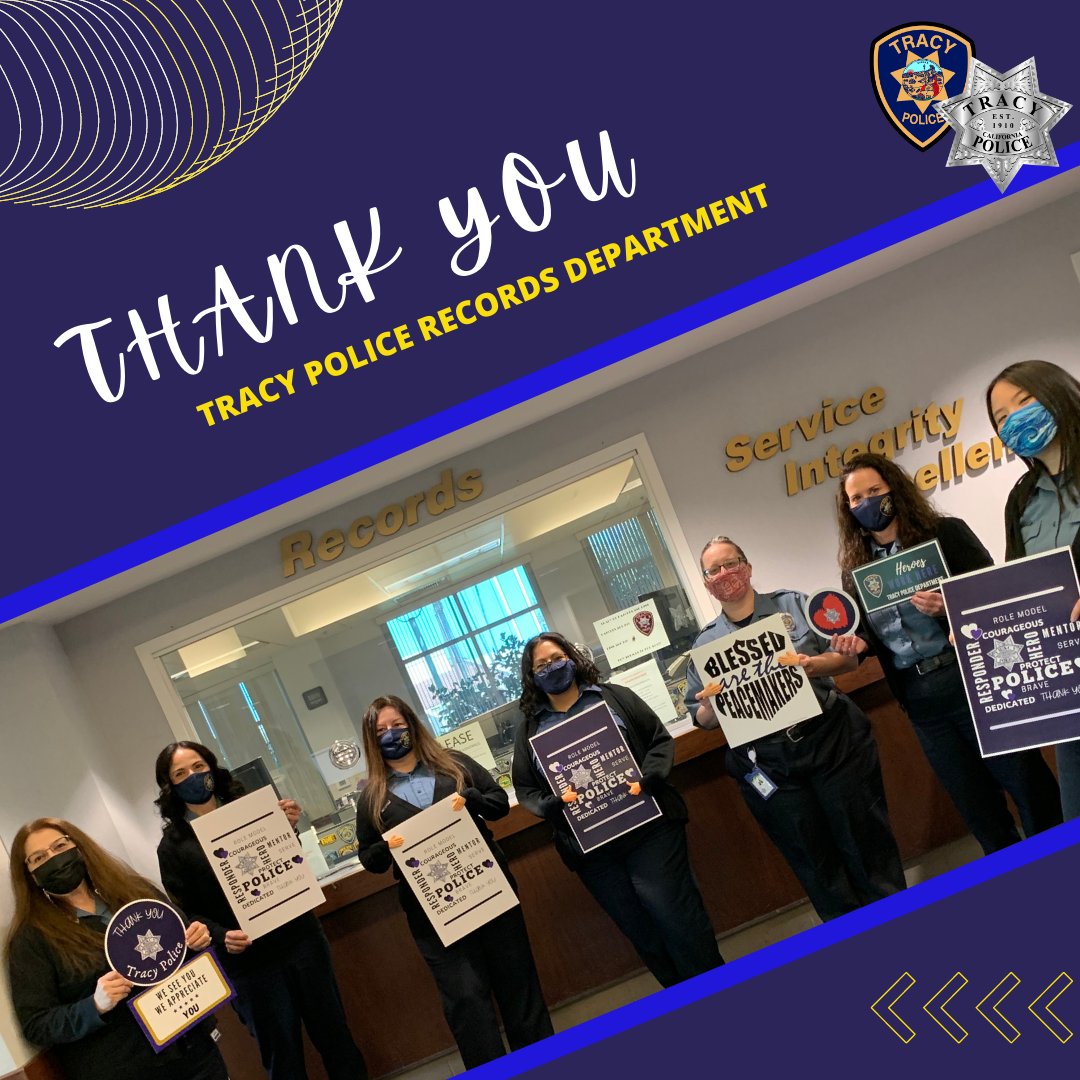 tracypd's tweet photo. Today is Records Appreciation Day!
Pls join us in giving a huge shout out to our records staff today!  Our team is the first to greet you when you visit our PD. Their dedication to work does not go unnoticed. Thank you for commitment to our police department.
#tracypd #tracyca https://t.co/ty2AGJqrz4