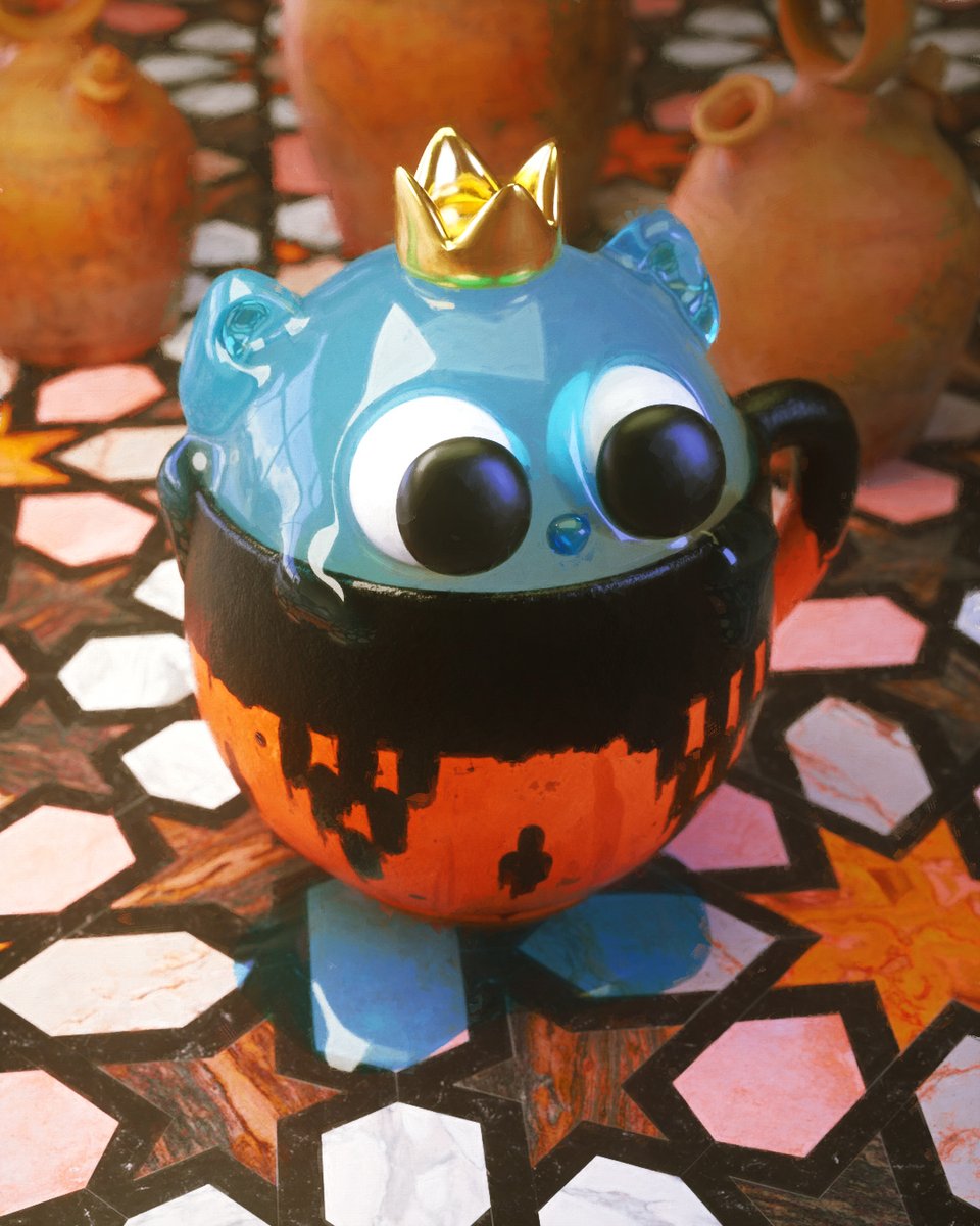 Chafisart's tweet photo. Water joined the collection,he has a little crown because it's an SS+ drink plus it's in a Moroccan clay cup!

#cat #art #nft #c4d #illustration #3d https://t.co/mdbbOZHzRC