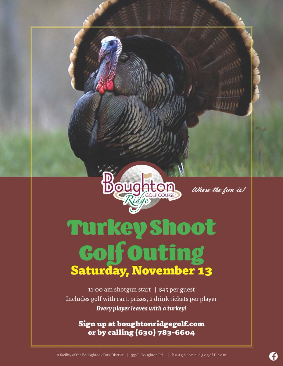 AshburysBRGC's tweet photo. This Saturday, kick off your Thanksgiving celebrations with our Turkey Shoot Golf Outing! Every player leaves with a turkey! 🦃 Sign up soon before spots fill up! 

#IllinoisGolf #PGA #GolfChicago #BoughtonRidgeGolfCourse #ThisIsKemperSports #TurkeyShoot #FallGolf https://t.co/GggcJs3NIp