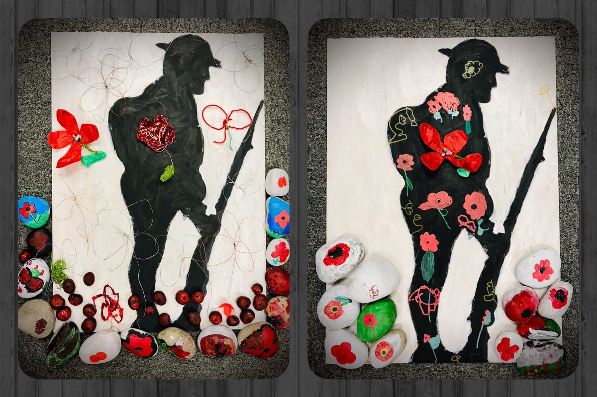 HimosHub's tweet photo. Tonight’s KS1 group added more special touches to our remembrance soldier, including more beautiful poppy rocks for St. Mary’s church path. The children and I are so proud to be contributing to this special community event @LymmRadio @LymmLife https://t.co/7yznPFUYFx