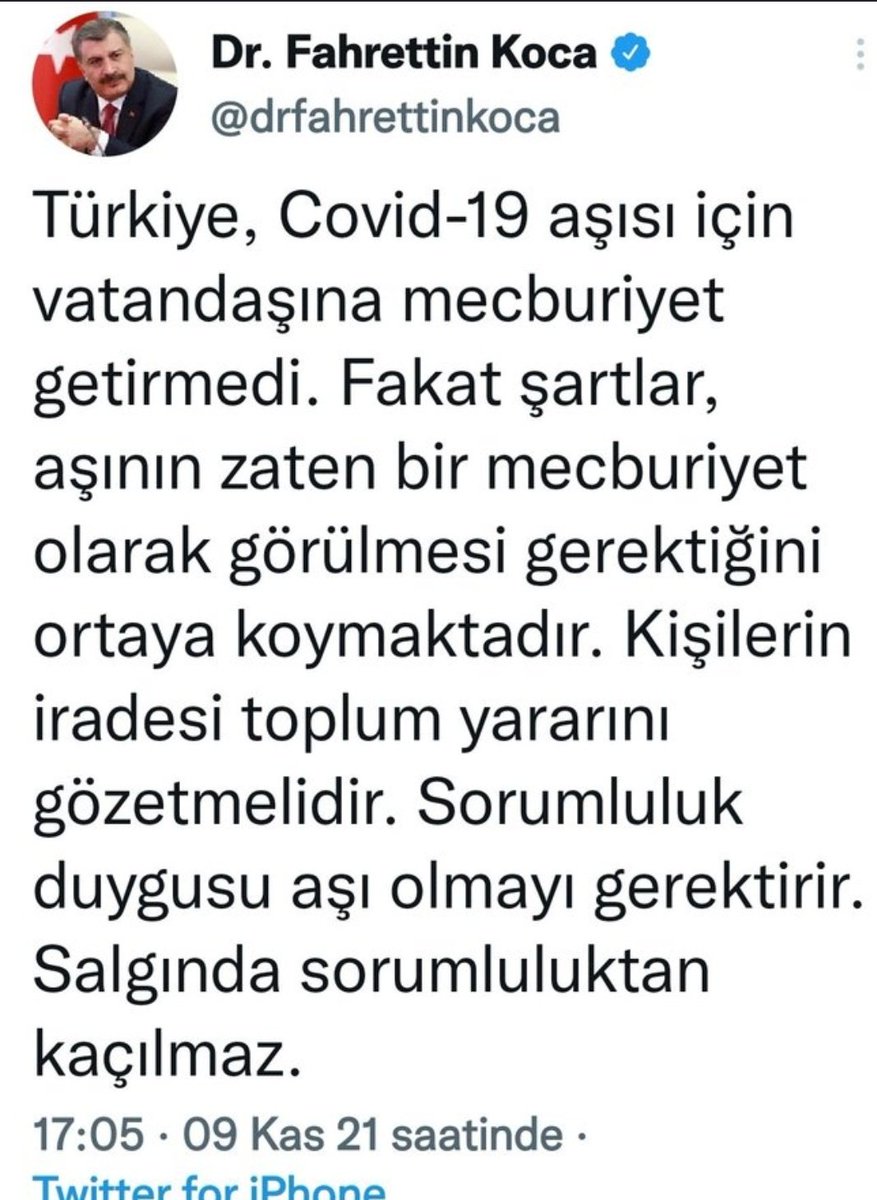 Kimsenin hiç bir sorumluluk almadığı! 

İnsanların kobay olarak kullanıldığı!
 Bir  Sıvı için 

"Salgın Bakanı" nın attığı bu tweet anayasal bir "Suç'tur" 

Siz önce; aşı sonrası oluşan

 "Kalp krizlerinin ve Beyin Kanamalarının " 

Sayısını açıklayın!