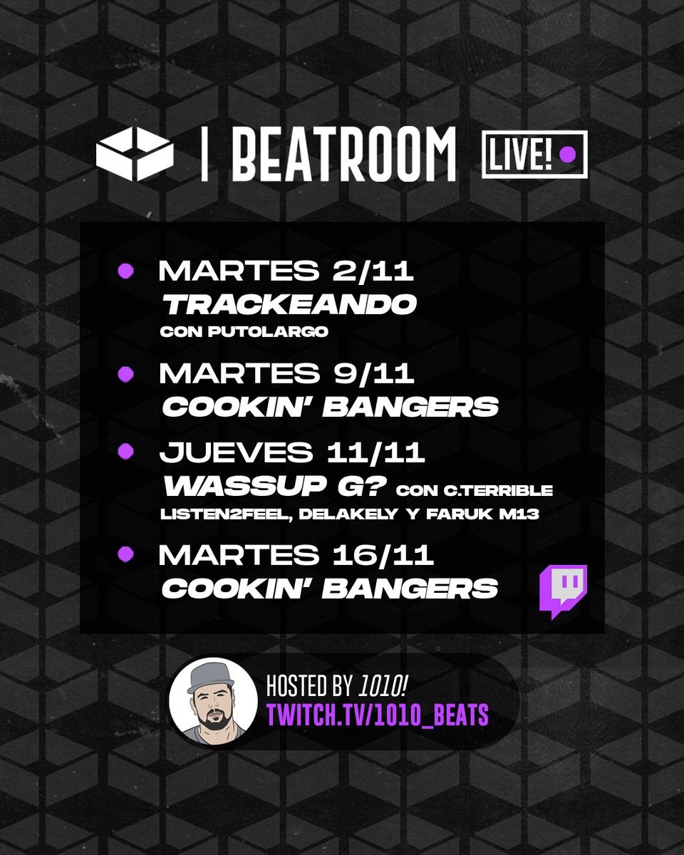 Entramos a las 20h en directo con COOKIN' BANGERS EP. 13 📡 twitch.tv/1010_beats 🎤 <a href="/1010_producer/">1010!</a>