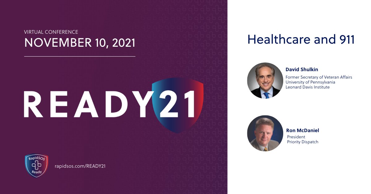 RapidSOS's tweet photo. We're excited to have Former Secretary of Veteran Affairs, #DavidShulkin and @PDC_CORP President, #RonMcDaniel, at READY21. Register to hear their insights on advancements in #healthcare and how they impact the 9-1-1 industry.
Register at https://t.co/dOIK3ZSnWB
#READY21 https://t.co/K8JmNxLXHY