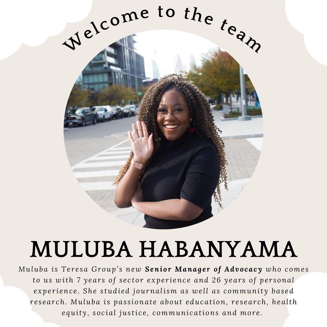 itsmuluba's tweet image. Some professional news! Today I have joined the team at @TheTeresaGroup as their new Senior Manager of Advocacy! I’m thrilled to be lending my communications, education and advocacy skills to the organization and for the opportunity to grow in my craft.