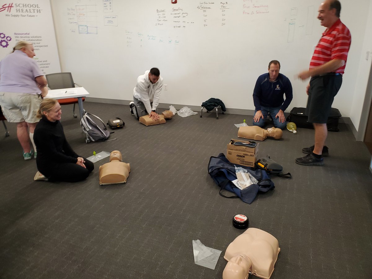 SH_SportsMed's tweet image. This past weekend, 15 athletic trainers gathered at School Health for a CPR certification event to complete CPR training for the Professional Rescuer through the American Heart Association. #CPRSavesLives