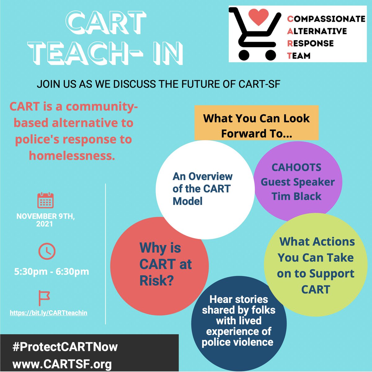 CART_SF's tweet photo. Join us to #getCARTrolling
Tonight at 5:30pm we will be having our teach-in! Come find out why CART is at risk and how you can support.
Tomorrow, we will be hosting an action outside of City Hall as we drop off our petition to the Mayor's office.
See you there!
#CARTSF https://t.co/Qsvd4YlPai