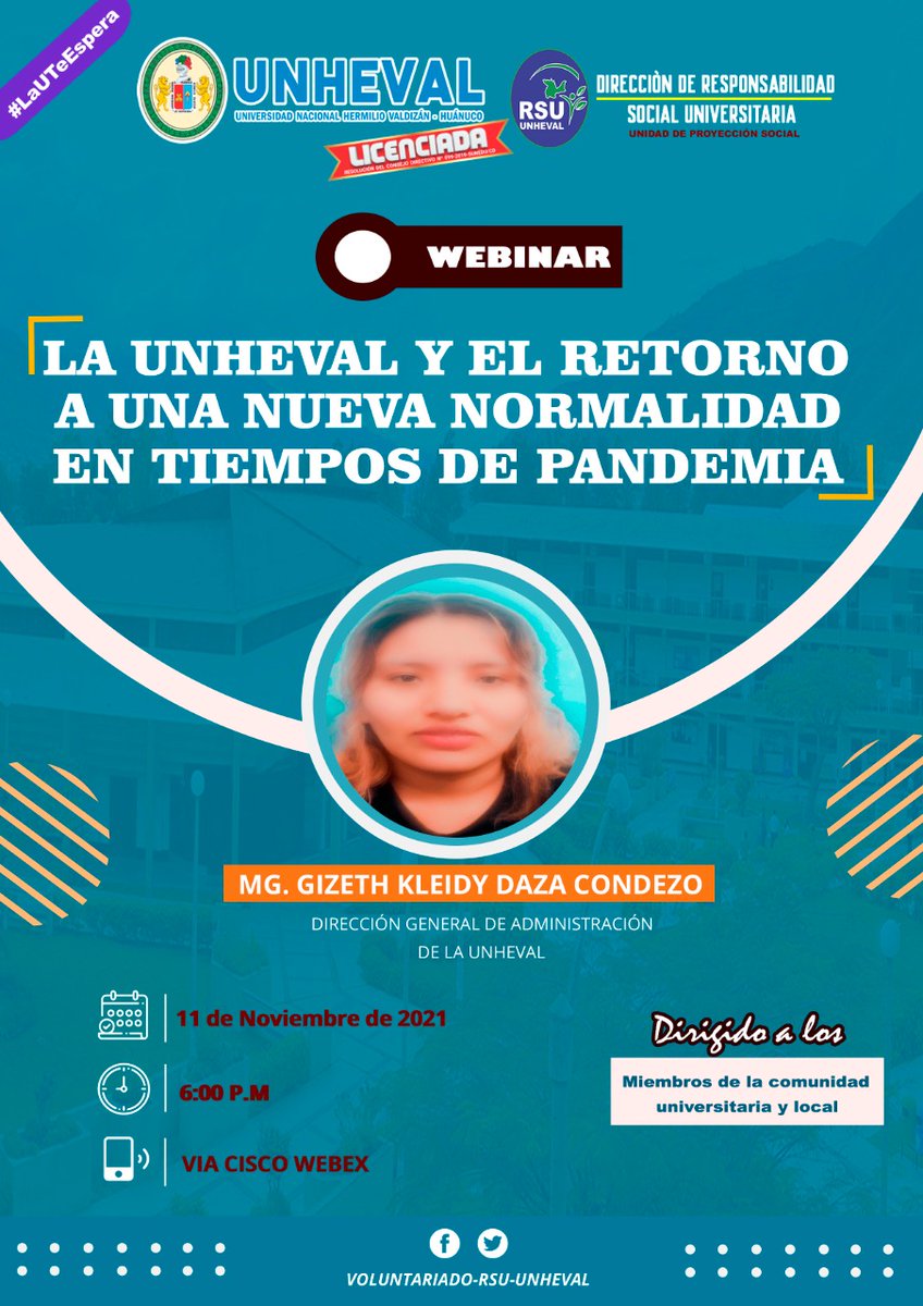 unheval_pe's tweet photo. #UNHEVAL-#Huánuco
#universidad-#licenciada
La UNHEVAL-Huánuco invita a participar del webinar "𝕃𝔸 𝕌ℕℍ𝔼𝕍𝔸𝕃 𝕐 𝔼𝕃 ℝ𝔼𝕋𝕆ℝℕ𝕆 𝔸 𝕌ℕ𝔸 ℕ𝕌𝔼𝕍𝔸 ℕ𝕆ℝ𝕄𝔸𝕃𝕀𝔻𝔸𝔻 𝔼ℕ 𝕋𝕀𝔼𝕄ℙ𝕆𝕊 𝔻𝔼 ℙ𝔸ℕ𝔻𝔼𝕄𝕀𝔸".
Jueves 11 de Noviembre de 2021
Hora: 6:00 p.m. https://t.co/JhGuUOy8NV