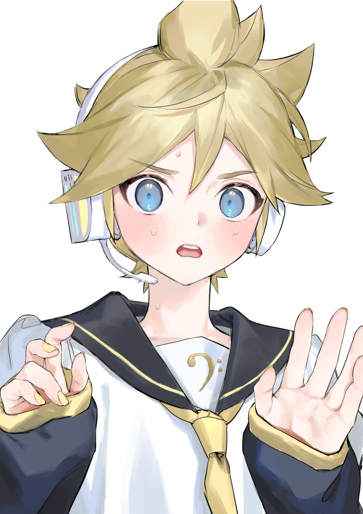 kagamine len male focus 1boy blonde hair spiked hair bass clef sailor collar yellow necktie  illustration images