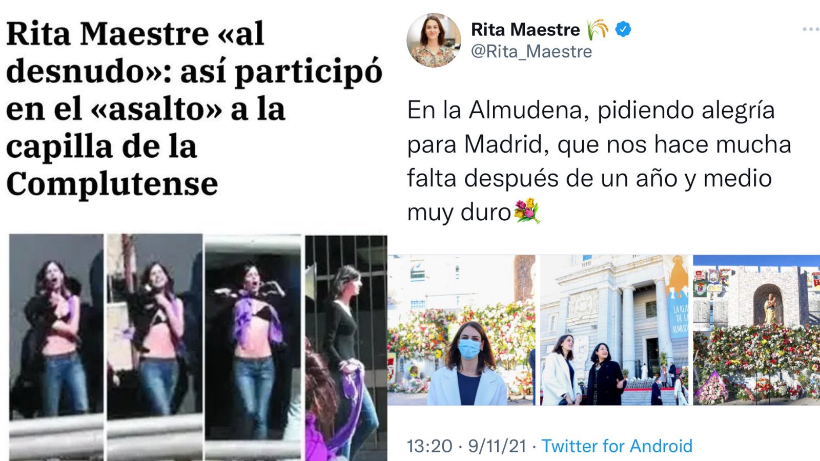 Liu Sivaya on X: Rita Maestre pidiéndole a la misma Virgen a la que hace  años le enseñó las tetas… Dos autores tiene este milagro de la  reconversión: la grandeza del Señor
