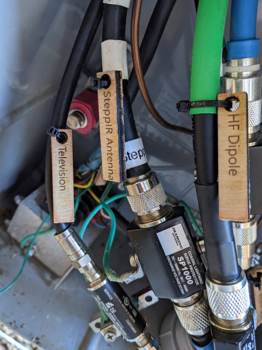 N4BFR's tweet photo. Last time I was using the Laser Engraver at @decaturmakers I made a few tags for my cables.  These have a coat of polyurethane on them.  We'll see how they hold up. #hamradio https://t.co/wWbj0Li2WJ