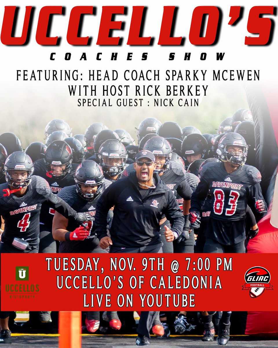 DU_Football's tweet photo. Join us tonight at 7PM for our final Coaches Show of the 2021 football season at Uccello's of Caledonia!! 

Link here👉 https://t.co/FO0CccdjG2

#DUFB21 🐾 |  #CoachesShow https://t.co/JVS1UVh4nP