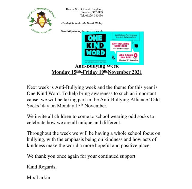 #antibullyingweek  <a href="/sandhillprimar0/">Sandhillprimaryowlets</a> <a href="/sandhillspotty/">@sandhillspotty</a> <a href="/PrimaryOwls/">Sandhill Primary Snowy Owls</a> <a href="/sandhillprimar2/">sandhillprimarysootyowl</a> <a href="/sandhillprimar7/">sandhillprimaryeagleowls</a> <a href="/Sandhillhawkowl/">sandhillprimaryhawkowls</a> <a href="/Sandhilltawny/">Sandhill Primary Tawny Owls</a> <a href="/SandhillElfs/">Sandhill primary Elf owls</a> <a href="/sandhillbarnowl/">Sandhill Primary Barn Owls</a>