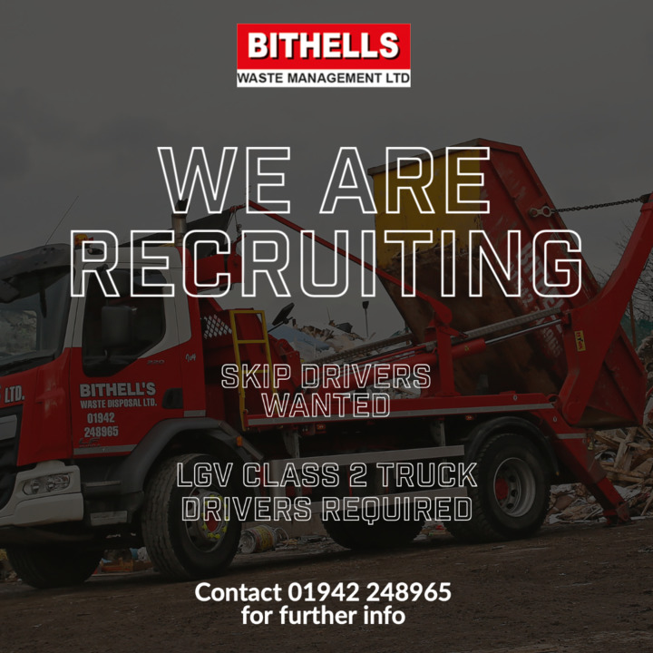 Bithells's tweet photo. 🔴 WE ARE RECRUITING! 🔴 

Bithells Are Recruiting skip drivers! 

We are looking for LGV Class 2 Truck Drivers to join our valued and dedicated driving team. 

If you have a Class 2 HGV and would like to join our expanding Driver Team, please call us on 01942 248965. https://t.co/939oelCxOE