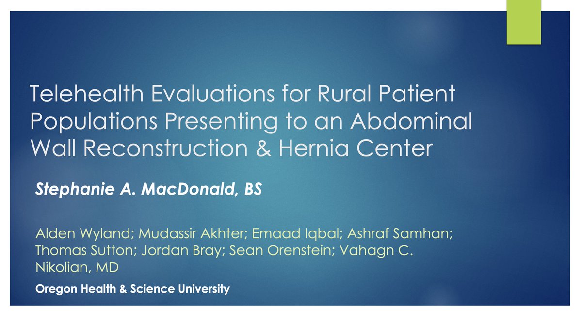 VNikolian's tweet photo. Thank you to @WesternWsa for the opportunity to present our #OHSUHernia #telemednow experiences at #WSA21. Rurality should not deter surgeons from providing telemedicine-based surgical consultations for hernia repair. Also, congrats @kBraselDazzle on your WSA Presidency! https://t.co/V4KeZ8mohT
