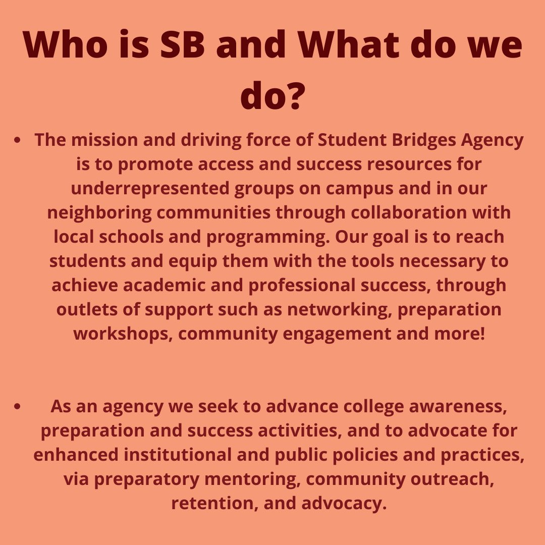 Student_Bridges's tweet photo. Don’t Miss Out! We look forward to seeing you at Student Bridges Night, November 16th, 2021 , from 6pm-8pm in the Student Union Ballroom Black Box Theatre✨🤝✊🏿 https://t.co/pLuZiLSAdF
