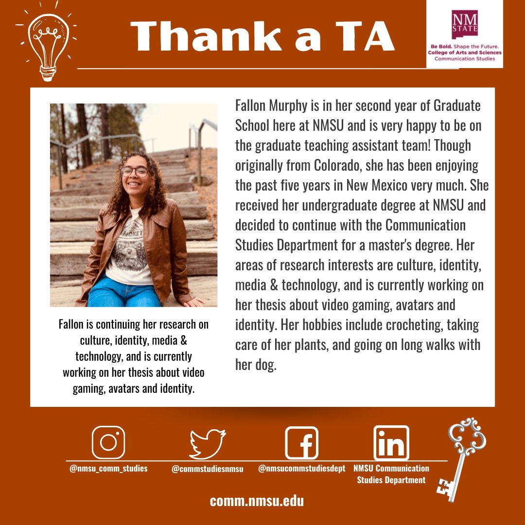 commstudiesnmsu's tweet photo. We are continuing to share our gratitude and invite you to comment and share the contributions of Ms. Fallon Murphy!  Thank you for your leadership, kindness and for pursuing insightful areas of research.  #thankaTA #nmsucommstudies #nmsuartsandsciences #thankful https://t.co/Vl7H4hjncV