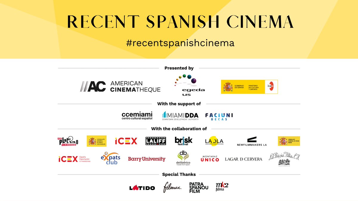 THANK YOU for you collaboration!
<a href="/PremiosPLATINO/">Premios PLATINO</a> <a href="/ICEX_/">ICEX</a>  <a href="/LALIFF/">LALIFF</a> @briskfestival <a href="/laola_showcase/">LA OLA</a> <a href="/NFMLA/">NewFilmmakers LA</a> <a href="/expatsclub/">International Club</a>  <a href="/barryuniversity/">Barry University</a>  <a href="/LaRiojaAltaSA/">Bodega La Rioja Alta, S.A.</a> 
Consulate General of Spain LA 
Consulate General of Spain Miami 
Deliberico  Montaraz ÚN1CO  Lagar D Cervera #recentspanishcinema