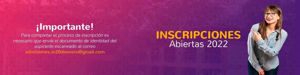 Para completar el proceso de inscripción es necesario que envíe el documento de identidad del aspirante escaneado al correo admisiones.ie20deenero@gmail.com
más información: ie20deenero.edu