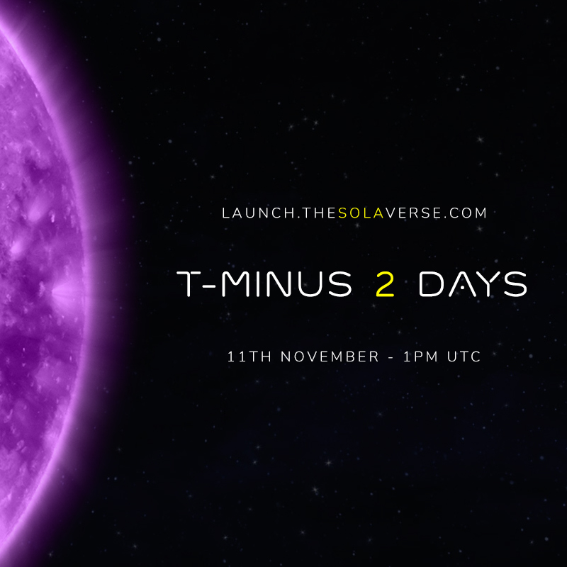 The SolaVerse genesis collection will launch on 11th November at 1PM UTC via a public raffle.

A thread of the fair launch protocol that we are following will be posted and a big shoutout to <a href="/BoredApeYC/">Bored Ape Yacht Club 🍌</a> for setting the standard.

You can countdown @ launch.thesolaverse.com 🚀