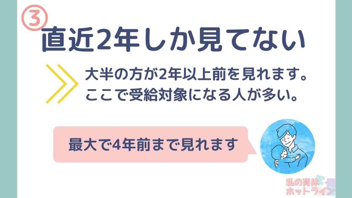 ikukyu_hotline's tweet image. 【ダメだと思ったら受給できたパターン3選】
①在職1年未満の出産
②給与明細の出勤日数が10日以下
③直近2年しか見てない

いずれも受給のハードルは高くなるけど、絶対ダメってわけじゃないです。
対策をして受給条件をクリアしましょう。

#画像で育児休業給付金を解説