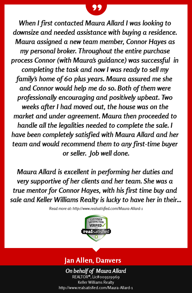 MauraAllardRE's tweet photo. There’s nothing like a happy client, is there?  https://t.co/JwStuJ6sn2 via @realsatisfied https://t.co/SQxqVrKQTL