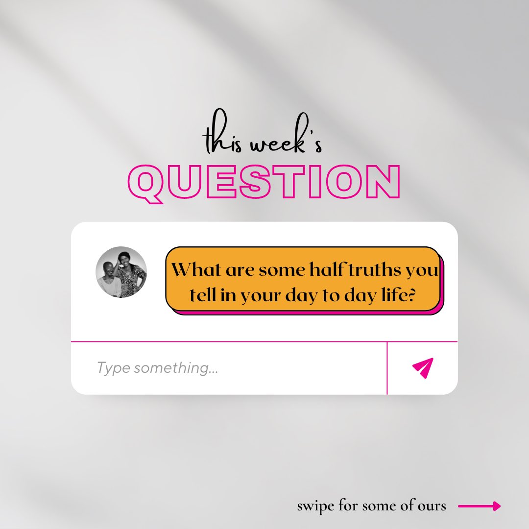 truthbtoldpod's tweet photo. We’ve been continuing the conversation about half-truths from the latest episode of @truthbtoldpod and we’re still a little torn. 

Retweet this and tell us some half truths you tell from time to time? Swipe to see some of ours ➡️

#dopeblackpods #blackwomenpodcasters #truthbtold https://t.co/ffq2IRSLbC