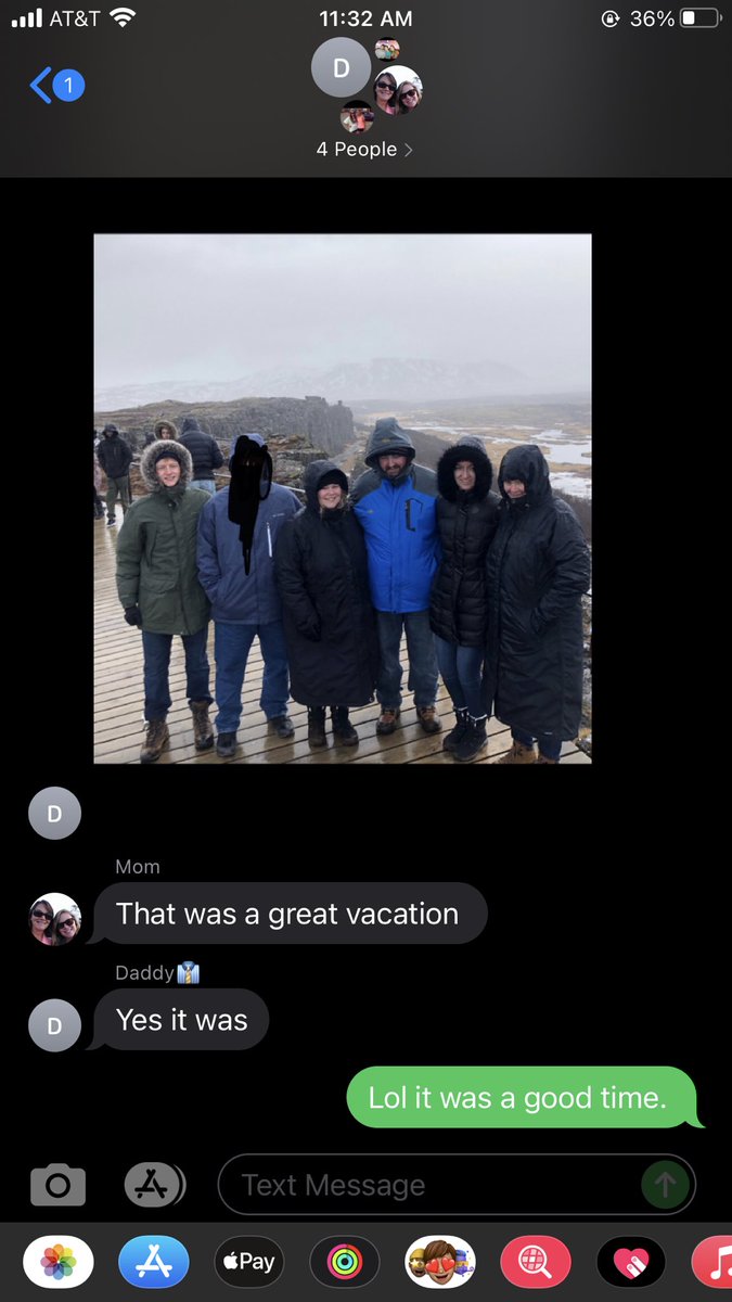 alexodle7's tweet photo. Y’all, my family group chat is wild. My dad often sends pictures but will mark out my ex in the photos. https://t.co/lAAeuMPzCr