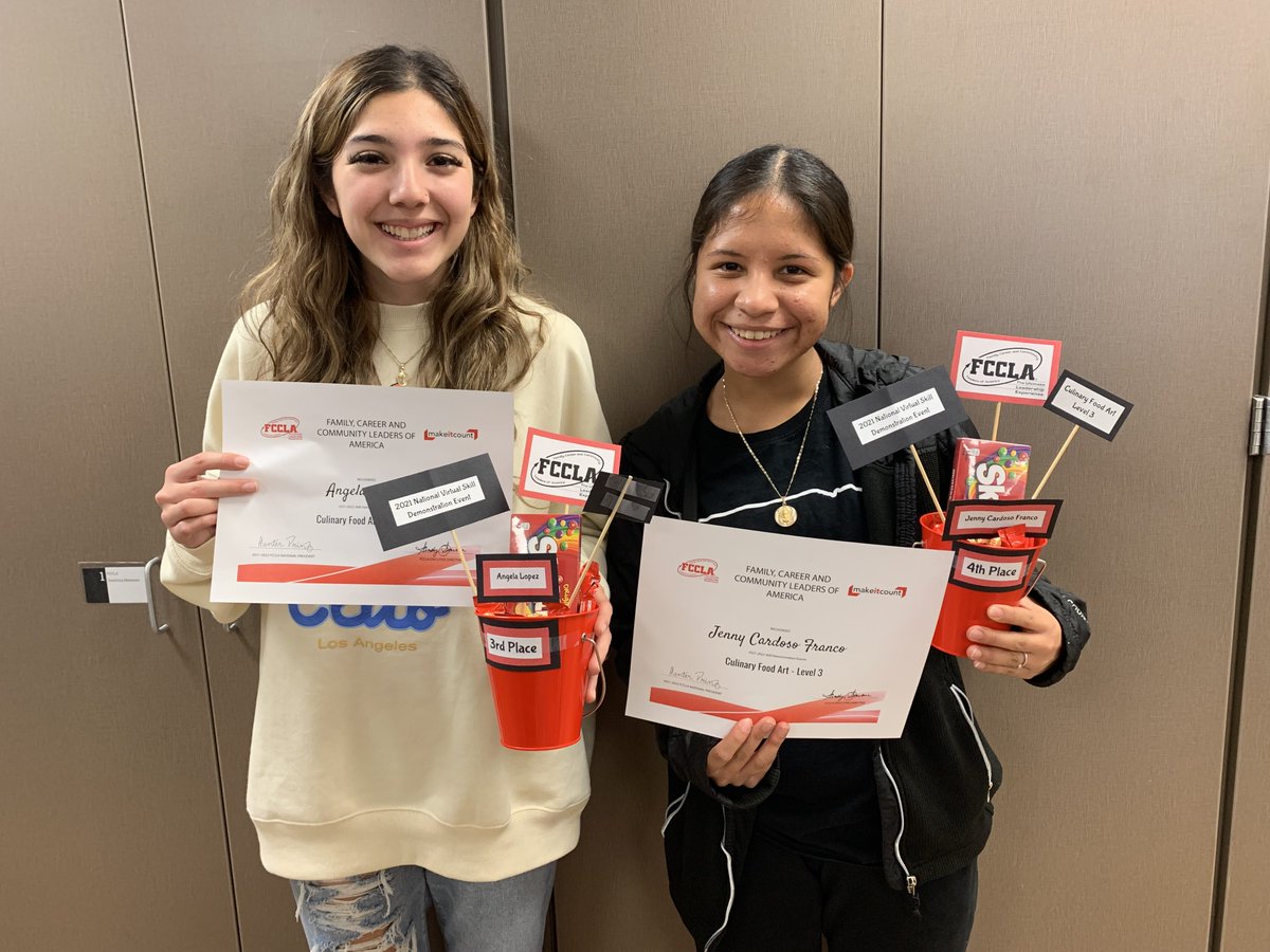 Great job Angela Lopez and Jenny Cardoso Franco!  Both placed in the FCCLA National Skill Demonstration Event in Culinary Food Art, Level 3.  #CardinalPride