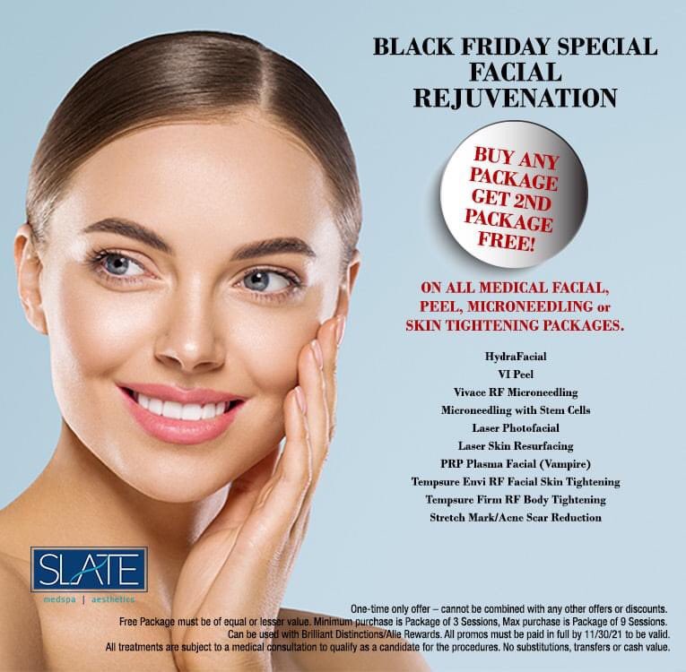 slatemedspa's tweet photo. FACIAL REJUVENATION 😀 This Offer brings your per treatment cost to the lowest price ever advertised ANYWHERE. #blackfridaysales
 
https://t.co/qEnUK5PwVf

One-time only offer – cannot be combined with any other offers or discounts. Free Package must be of equal or lesser value. https://t.co/4UVUDoMnhG