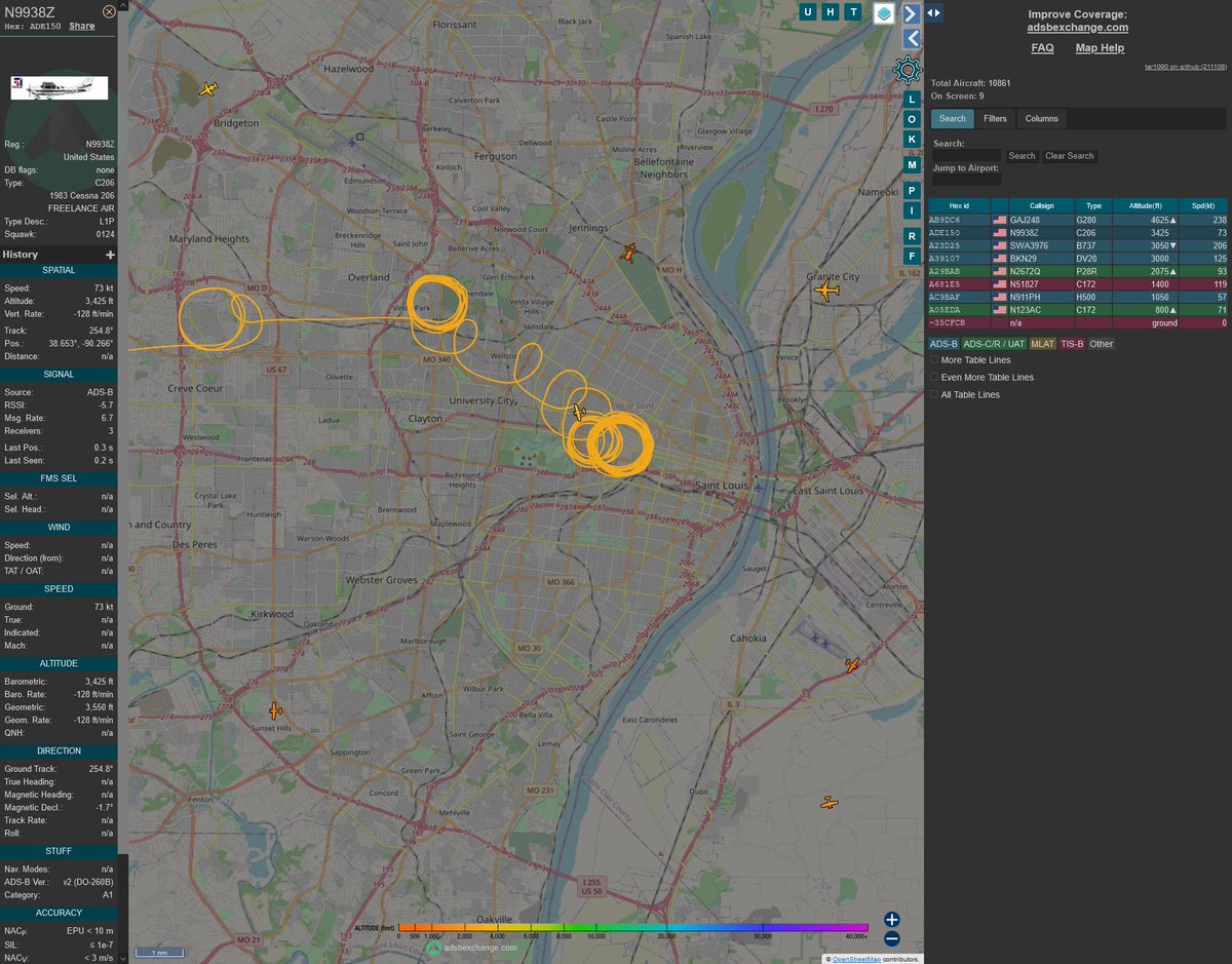 JShankStl's tweet photo. @PrivacyWatchSTL 
Hey, any idea why this plane has been circling CWE for close to an hour? Is this related to Bill 31 maybe? https://t.co/MhIDYQEINt