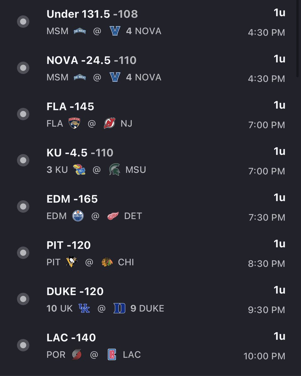 DiamondBettor's tweet photo. TODAYS PICKS! We got a lot of em, let’s see how it goes. 💎

#sportsbook #bookie #vegas #freepicks #freelocks #freepicksdaily #betting #sportsbetting #NHL #NCAAB #NBA #NFL #MLB #gambling #sports #capper #capperpicks #winners #locks #sportslocks #sportslocksdaily #freewinners https://t.co/99dHJd5hgj