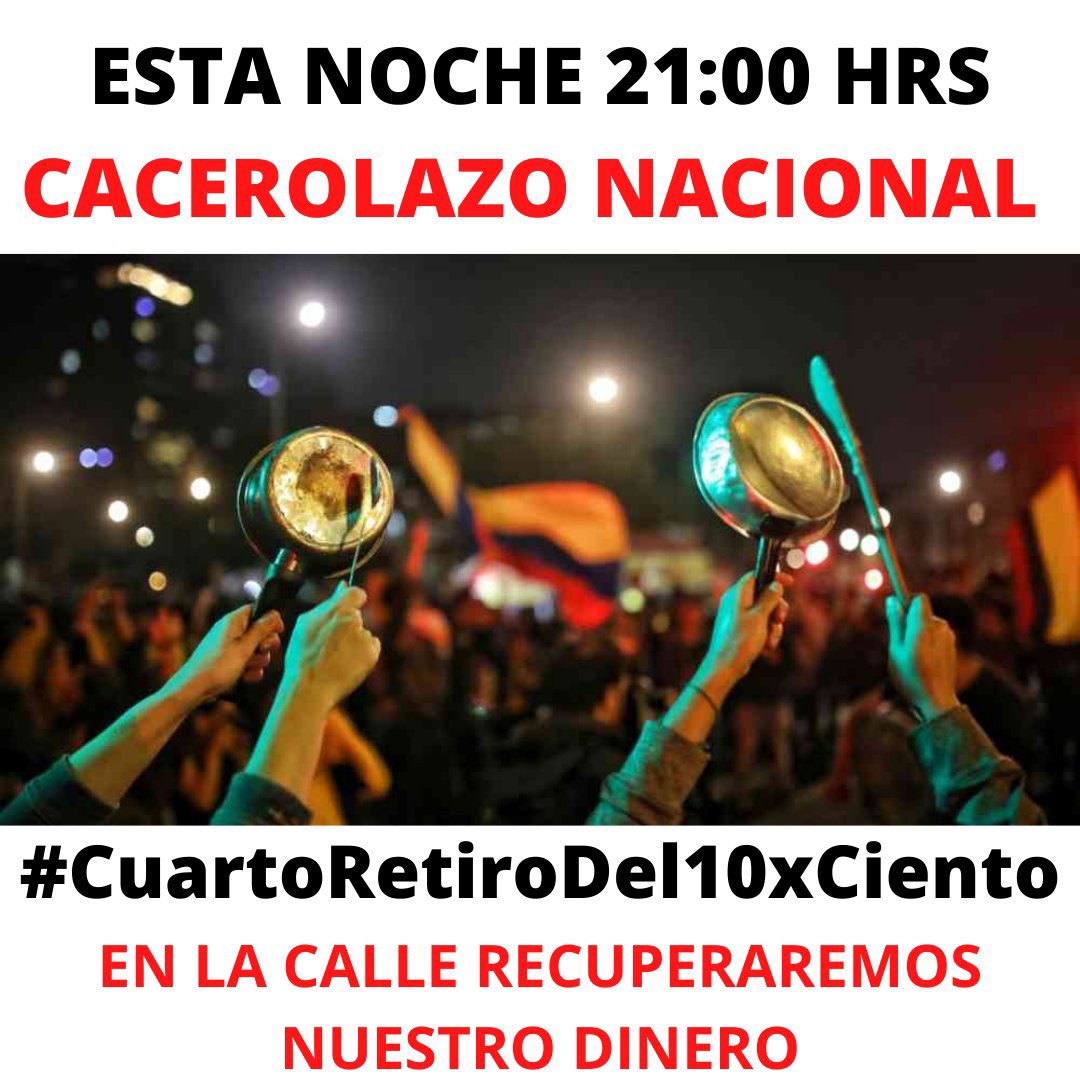 MegafonoPopular's tweet photo. 🔴🇨🇱LLAMAN A UN CACEROLAZO a nivel Nacional por el #CuartoRetiroDel10xCiento hoy a las 21:00 hrs. https://t.co/kolmz75vQf