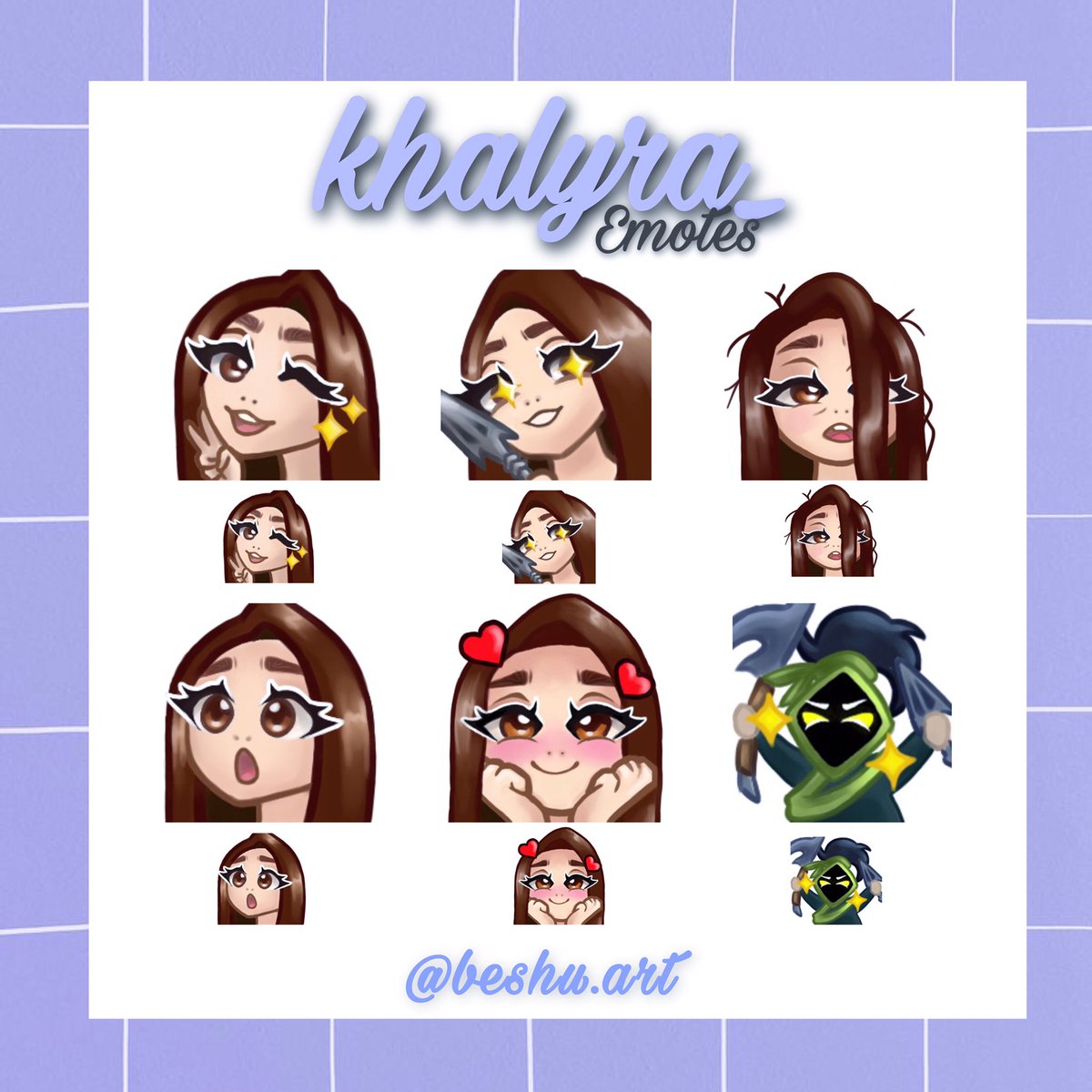 beshuart's tweet photo. Trabajo hecho para el canal de khalyra_ 
Comisiones de emotes, emblemas y demás, abiertas. 🦋 https://t.co/EZtaPNOtmi