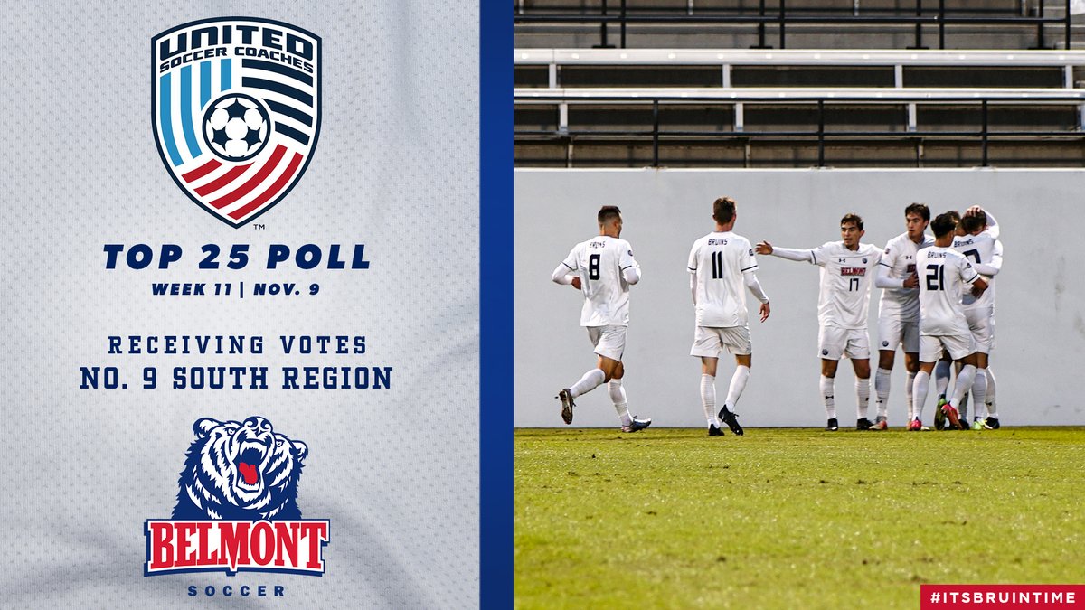 For the first time in program history, the Bruins are receiving a vote in the <a href="/UnitedCoaches/">United Soccer Coaches</a> 𝗧𝗼𝗽 𝟮𝟱 𝗖𝗼𝗮𝗰𝗵𝗲𝘀 𝗣𝗼𝗹𝗹 and are ranked #️⃣9️⃣ in the South Region 🐻⚽

📰 🔗 belmontbruins.com/x/jutyl

#ItsBruinTime