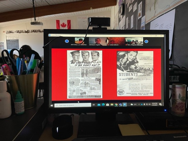The grade 7/8's learned about the Ontario Farmerette Program during WWI and WWII, which encouraged young women to help out on farms by feeding those still at home and those overseas. We virtually met some ladies who participated in the program and were able to ask them questions.