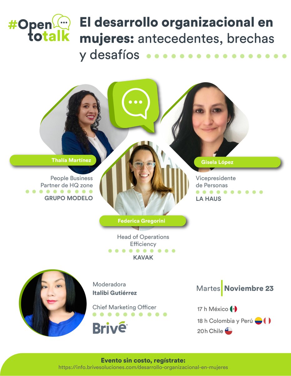BriveOficial's tweet photo. #OpenToTalk: conversaremos sobre el desarrollo organizacional en mujeres: antecedentes, brechas y desafíos, con la participación de #mujereslíderes:

¡No te lo pierdas! 
🌐 Regístrate aquí:  https://t.co/yR05BNUv4A 

#Liderazgofemenino #hr #rrhh https://t.co/4tFatoNoz7
