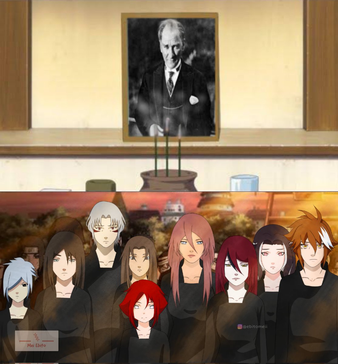 jenjettion's tweet photo. Çizimimi sabah atmam gerekiyordu ama sabredemedim. Naruto OC fandomundaki Türkler ile birlikte toplu bir collab yapmak istedim. Mustafa Kemal Atatürk'ün 83. Ölüm yıl dönümünü özlem ile anıyoruz. #10Kasim #Ataturk #borutooc #narutooc https://t.co/dySdjhqMkN